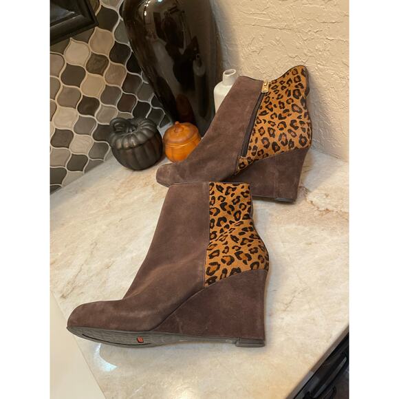 Rockport brown and leopard print leather & calf hair  wedge booties sz 9 - Picture 1 of 15